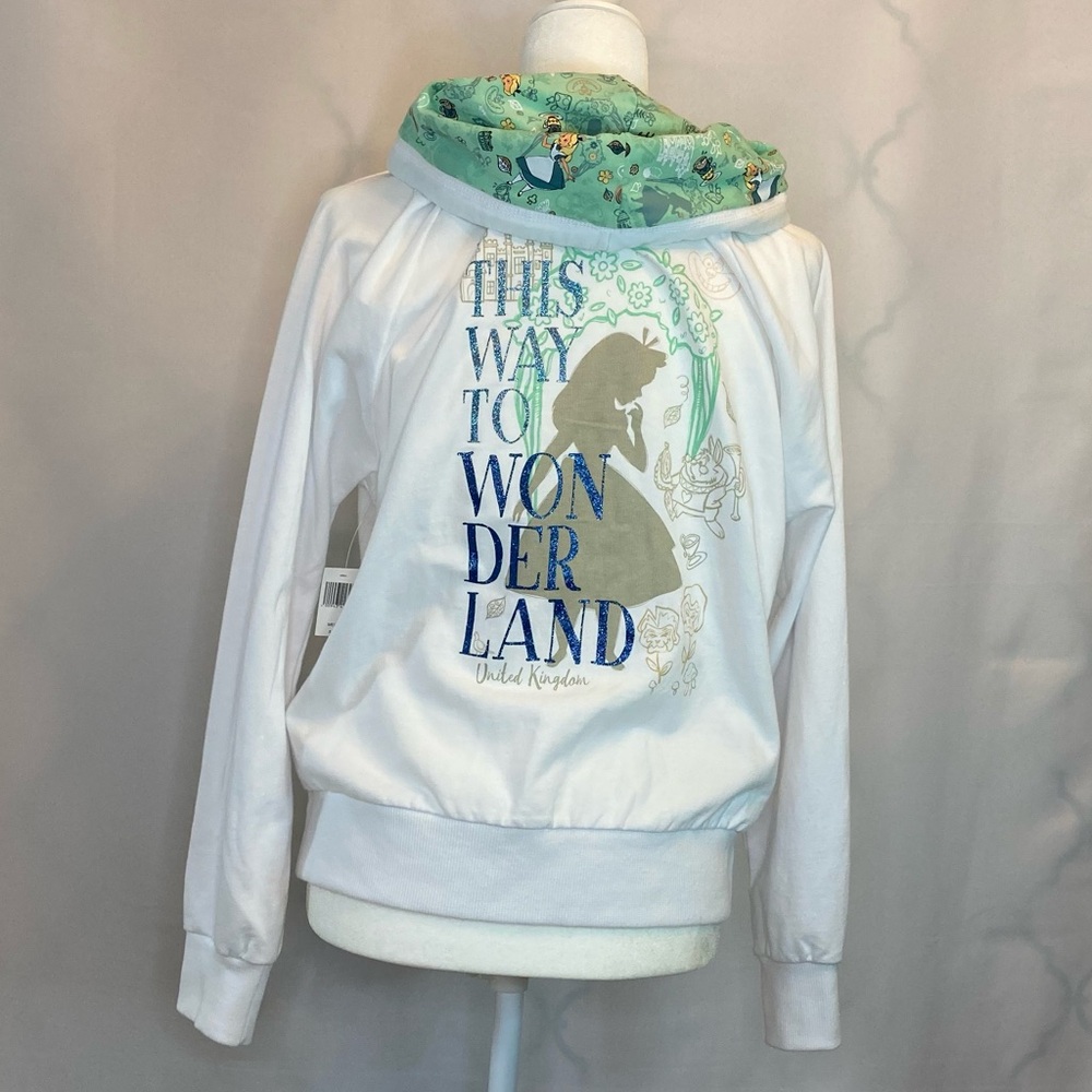 Disney White Hoodie with Mint Green Alice Print